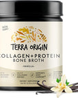 TERRA ORIGIN Collagen Protein Bone Broth Powder, Natural Collagen from Real Whole Food Sources with 17g Protein, for Hair, Skin, Nail and Joint Support, 20 Servings, Vanilla
