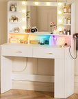 COMHOMA Vanity Desk with Lighted Mirror and Power Outlet, RGB LED Lights Makeup Vanity Set for Girls, Large Storage Capacity Dressing Table for Bedroom, 3 Lighting Modes Adjustable Brightness, White