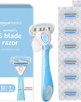 Amazon Basics 5-Blade Razor Handle for Women, Includes 12 Cartridges and Shower Hanger, 14 Piece Set, Blue