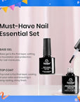 Beetles 2Pcs No Wipe Gel Top Coat and Base Coat Set, High Gloss Clear Long Lasting Base and Top Coat, Soak Off Nail Art DIY at Home