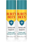 Burt's Bees 100% Natural Origin Rescue Lip Balm With Beeswax and Antioxidant-Rich Turmeric Promotes Healing Of Extremely Dry Lips, Cooling Eucalyptus, 2 Tubes in Blister Box(Pack May Vary)