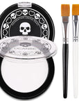 UCANBE Black White Face Body Paint with Painting Brush Kit, Cream-to-Powder Goth White Foundation + Black Greasepaint for Kids & Adult Halloween, SFX Makeup Set for Clown Skull Mime Cosplay & Costume