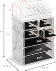 Sorbus Acrylic Makeup Organizer Set, 7-Drawer Vanity & Countertop Cosmetic Storage with Small & Wide Compartments, Marble Print Makeup Storage for Brushes, Jewelry – Holiday Gift for Women & Teens