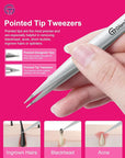 Expert Slant and Point Tip Tweezer Set with Exclusive Travel Case, GlamTweeler Sharp & Precision Tweezer Set for Eyebrows, Facial Hairs & Fine Hairs Removal (Sparkle Purple & Turquoise + Silver)