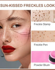 Erinde Natural Freckle Blush Makeup Kit - Liquid Freckle Pen & Fake Freckles Stamp Air Cushion & Powder Cushion Blush, Long Lasting Waterproof Freckles Tattoo Marker for Natural Sunkissed Makeup