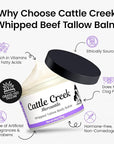 Cattle Creek Whipped Beef Tallow for Skin & Face – Deeply Moisturizing Tallow Balm – Organic Grass-Fed Skincare – Nourishes Dry, Sensitive Skin– Non-Comedogenic, Fast-Absorbing (4oz, Lavender Vanilla)