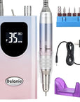 Delanie Professional Nail Drill High Torque 35000 RPM Rechargeable Portable Electric Nail File Filer for Acrylic Gel with Cuticle Bits, Salon Manicure Tool, Gradient Pink