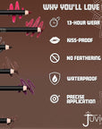 Juvia's Place Long Wear Lip Pencil – Love Me Back – Waterproof & Kiss-proof, Long Lasting Lip Liner, Smooth Makeup Application - Soft Matte Finish Base for Lipstick - 13 Hours of Wear for Everyday Use