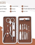 Manicure Set, FAMILIFE Professional Manicure Kit Nail Kit Mens Grooming Tools Pedicure Tool 9PCS Gifts for Men Boyfriend Stainless Steel Nail Clipper Set Leather Case Brown