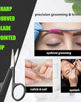Facial Hair Small Grooming Scissors For Men Women - Eyebrow, Nose Hair, Mustache, Beard, Eyelashes, Ear Trimming Kit - Curved and Rounded Safety Tip Clippers For Hair Cutting- 2PCS Black