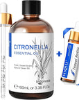 HIQILI 100ML Citronella Oil for Homemade Sprays, Add to Diffuser, 100% Pure and Natural Undiluted 3.38 Fl Oz