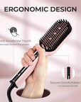 TYMO Hair Straightener Brush - Upgraded Ionic Plus Straightening Brush with Dense Bristles, 16 Temps, Dual Voltage | Ceramic Hot Comb for Women | Flat Iron for Thick Curly Hair, Pink