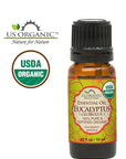 US Organic 100% Pure Eucalyptus Essential Oil (Globulus) - USDA Certified Organic, Steam Distilled - W/Euro droppers (More Size Variations Available) (10 ml / .33 fl oz)
