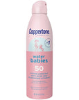 Coppertone WaterBabies Baby Sunscreen Spray SPF 50 (6 Oz) + Pure and Simple Baby Mineral Sunscreen Stick SPF 50 with Zinc Oxide, Tear Free (0.49 Oz) Hypoallergenic and Oxybenzone Free