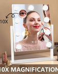Hollywood Vanity Mirror with Lights, 9 Dimmable Bulbs, 3 Color Lights,Make Up Lighted Mirror, 10x Magnification 360°Rotation (12" x 14") White