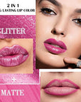 Kaely 2-in-1 Rose Metallic Lipstick and Lip Liner, Shimmer Liquid Metallic Lipsticks for Women, Glitter Lip Gloss Stain Long Lasting Waterproof Smudge Proof 24 Hour, Vegan Makeup, 15