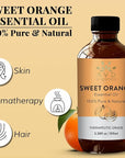 Sweet Orange Essential Oils for Skin | Pure Natural Cold Pressed & Undiluted Sweet Orange Oil |Use in Aromatherapy Diffusers for Mood Lifting | 3.38 fl. Oz