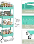 Sywhitta 4-Tier Plastic Rolling Utility Cart with Handle, Multi-Functional Storage Trolley for Office, Living Room, Kitchen, Movable Storage Organizer with Wheels, Green