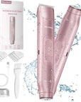 2 in 1 Women Electric Shaver Dual Head Bikini Trimmer for Women IPX7 Waterproof Wet & Dry Use Body Hair Trimmer and Facial Hair Remover for Bikini Underarm Leg Arm Body Face, Pink