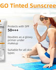 VGO Tinted Sunscreen for Face SPF 50, Hydrating Sun Essence Face Sunscreen Leaves No Sticky Feeling Travel Size Sunscreen Against UVA and UVB Rays 50ml / 1.7oz