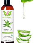 Organic Aloe Vera Gel for Skin, Face, Body, After Sun Care - USDA Certified Organic, 12 fl. oz.