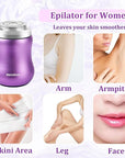 Facial Hair Removal for Women, Painless Womens Epilator Hair Remover with Waterproof USB Rechargeable, Cordless Electric Razor/Shaver for Bikini,Upper Lip,Arm,Legs,Peach Fuzz (Purple)