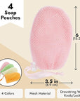Juvale Soap Savers for Bar Soap with Drawstring Closure, Mesh Pouch for Exfoliating (4 Colors, 3.5 x 6 Inch) 4 Pack