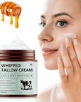 Beef Tallow for Skin 4.2 OZ - Suitable for Sensitive Skin, Grass Fed Tallow Deeply Nourishing for Face & Body. Whipped Tallow Cream and Honey Balm Face Moisturizer. tallow and honey balm