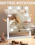 Hollywood Vanity Mirror with Lights, 9 Dimmable Bulbs, 3 Color Lights,Make Up Lighted Mirror, 10x Magnification 360°Rotation (12" x 14") White