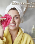 KODAMO Makeup Remover Cloth, 12 Pack Reusable Makeup Remover Towels with Washable Travel Bag, Microfiber Face Wash Cloths for Women All Skin Types, Coral/Pink/Green/Grey