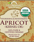 US Organic Apricot Kernel Oil, USDA Certified Organic,100% Pure & Natural, Cold Pressed Virgin, Unrefined in Amber Glass Bottle w/Glass Eyedropper for Easy Application (4 oz (Large))