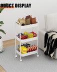 3-Tier Metal Utility Rolling Cart, Multi-Functional Storage Trolley for Office, Living Room, Kitchen, Movable Storage Organizer with Wheels, White