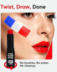 Blue Squid PRO Red White Blue Face Paint Stick - Waterproof Body Paint For Adults & Kids Eye Black Baseball, Eyeblack Softball - Hypoallergenic Twist-Up Non-Toxic Makeup Stick - Cosplay, Sports & SFX