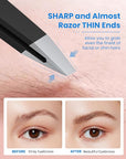 Expert Slant Tip Tweezers with Leather Case, GlamTweeler Sharp & Precision Stainless Steel Tweezer for Eyebrows, Facial Hair and Fine Hairs Removal (Black)