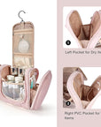 BAGSMART Toiletry Bag for Women, Travel Toiletry Organizer with hanging hook, Water-resistant Cosmetic Makeup Bag Travel Organizer for Shampoo, Full-size Container, Toiletries, Pink-Medium
