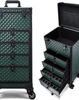 Nail Salon Cart with 4 Drawers,Rolling Makeup Train Case for Beauty,Cosmetology Case on Wheels Trolley Cart,Lockable Organizer Travel Case for Manicure/Face Painting/Hairstylist,DARK GREEN