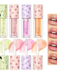Petansy Fruit-Flavored Plumping Lip Oil Set 4 Packs Moisturizing Lip Glow Oil Long Lasting Nourishing Lip Gloss Set No-Sticky Gloss Lip Balm Lip Care