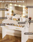 COMHOMA Vanity Desk with Lighted Mirror and Power Outlet, RGB LED Lights Makeup Vanity Set for Girls, Large Storage Capacity Dressing Table for Bedroom, 3 Lighting Modes Adjustable Brightness, White
