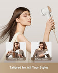 Dreame Glory Mix High-Speed Hair Dryer, Dual Voltage, 3 Magnetic Nozzles, Perfume Infusion, Customized Fragrant Drying, NTC Control, 300M Negative lons, 110,000RPM Motor, 336g Lightweight, White