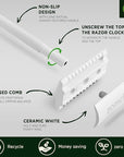 ZOMCHI Double Edge Safety Razor with Stand for Men, Women Razor with 10 Double Edge Safety Razor Blades, Plastic Free Metal Razor – White