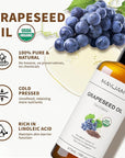 Organic Grapeseed Oil 16Oz: 100% Pure&Natural ColdPressed Carrier Oil USDA Certified Grape Seed Extract HexaneFree Unscent Liquid Moisturizer,Massage Body Face Oil for Women&Men Face Skin&Hair