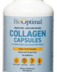 BioOptimal Collagen Peptides Capsules - Grass-Fed, Pasture-Raised Hydrolyzed Protein Supplement for Skin, Hair, & Nails - Non-GMO, Zero Sugar Daily Pills for Men & Women (180 Capsules)