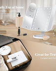 HUONUL Makeup Mirror Vanity with Lights, 2X 3X 10X Magnification, Touch Control, Trifold Mirror, Dual Power Supply, Gifts for Women, Wife, Mom, Teengirls(White)