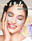 DAGEDA Rainbow Body Glitter Gel, Face Glitter for Pride Day Makeup Sequins Shimmer Eyeshadow, Chunky Glitter for Face Hair, Holographic Cosmetic Laser Powder Festival Glitter Makeup1.7oz (Candy Color)