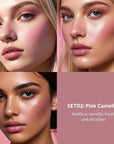 Multi Cream Blush & Blush Brush Set, Korean Makeup Blush for Cheeks, Multi-Use Face Balm, Lightweight & Hydrating, Blendable Color, Non-Greasy, Soft Bristles for Radiant Finish (Pink Camellia)