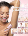 2 in 1 Women Electric Shaver Dual Head Bikini Trimmer for Women IPX7 Waterproof Wet & Dry Use Body Hair Trimmer and Facial Hair Remover for Bikini Underarm Leg Arm Body Face, Pink