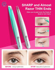 Expert Slant and Point Tip Tweezer Set with Exclusive Storage & Carrying Case, GlamTweeler Sharp & Precision Tweezer Set for Eyebrows, Facial Hairs & Fine Hairs Removal (Sparkle Mint Green + Silver)