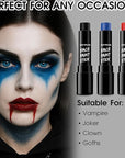 BAD COLOR 3PCS Red Black Royal Blue Face Body Paint Stick Makeup for Skull Vampire Clown Joker SFX Cosplay & Dress Up, Full-Coverage Halloween Facepaint Makeup Kit