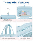 BAGSMART Travel Toiletry Bag with Jewelry Organizer, Hanging Travel Bag for Toiletries, Puffy Makeup Cosmetic Bag Organizer, Carry-on Travel Accessories Essentials, Light Blue-L