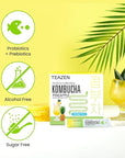 TEAZEN Pineapple Kombucha Tea, Hydration Drink Mix, Sugar Free, Live Probiotics & Prebiotics, 30 Sticks, 5.29oz